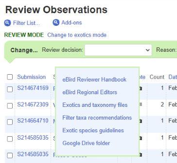 Showing the Reviewer docs menu opened