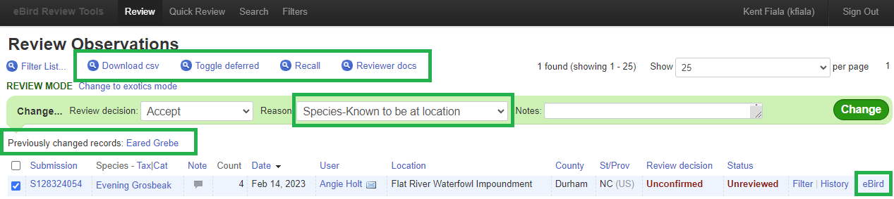 Screenshot showing new features